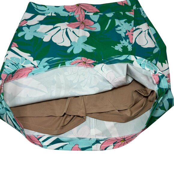 Boston Proper Tropical Floral Skort Size 8 | Green Pink Skort |Built-In Shorts - Picture 3 of 6